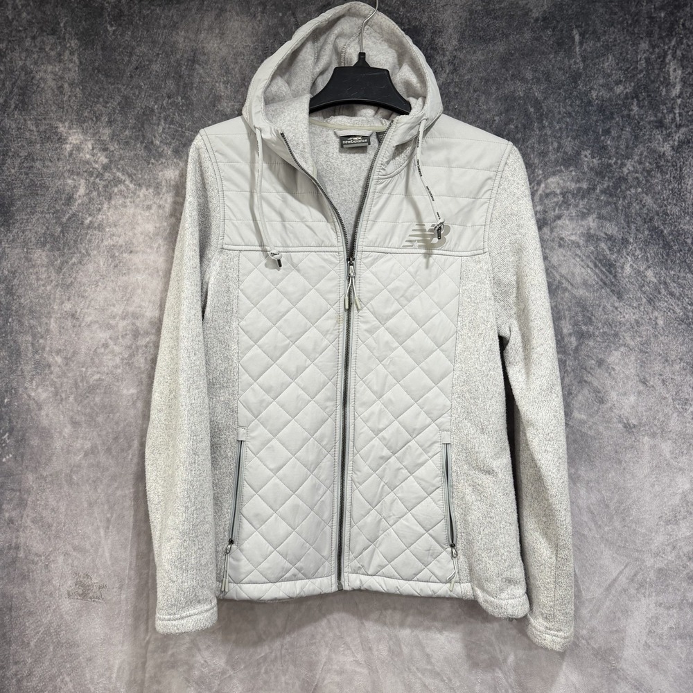 New Balance Women's Full Zip Quilted Fleece Jacket Gray Funnel L Hooded